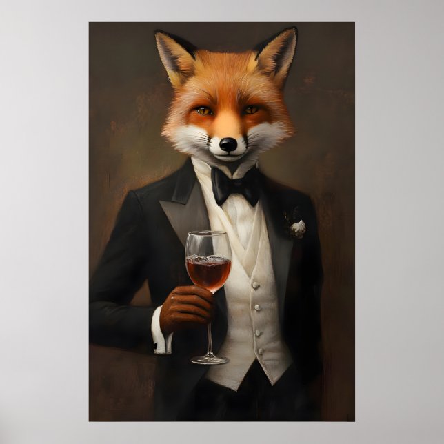 Fox In Tuxedo Poster, Animal Poster, Fox In Suit Poster (Framsidan)