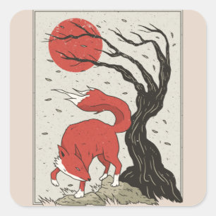 Fox Japansk Art Fyrkantigt Klistermärke