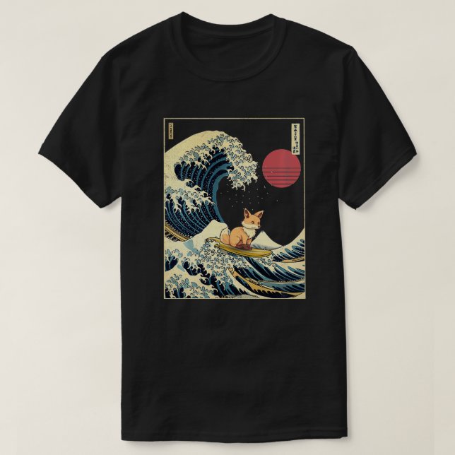 Fox Japansk Kanagawa Wave Funny Surfa Animal T Shirt (Design framsida)