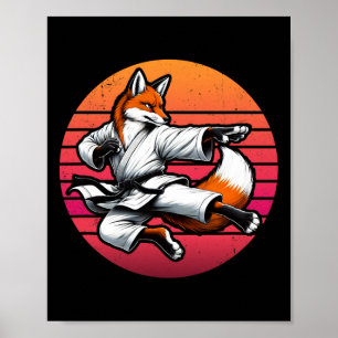 Fox Karate Tecknad Retro Sunset Girls Boys Kids Ka Poster