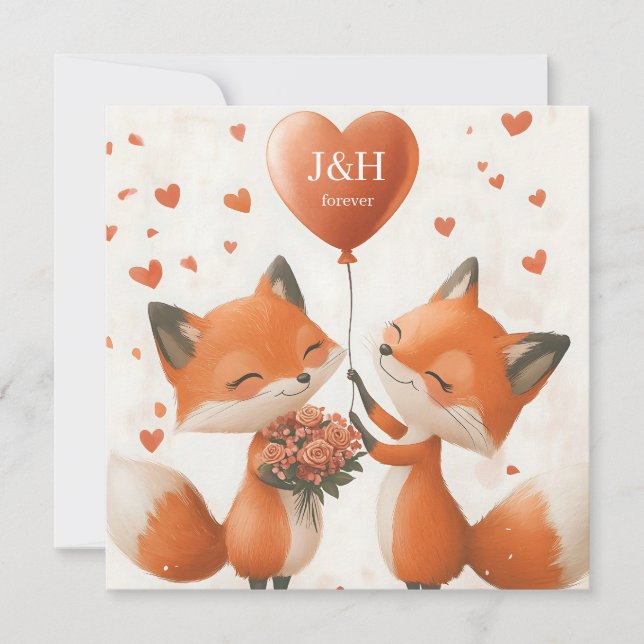 Fox Kärlek Design med Anpassade Initialer Julkort (Framsida)