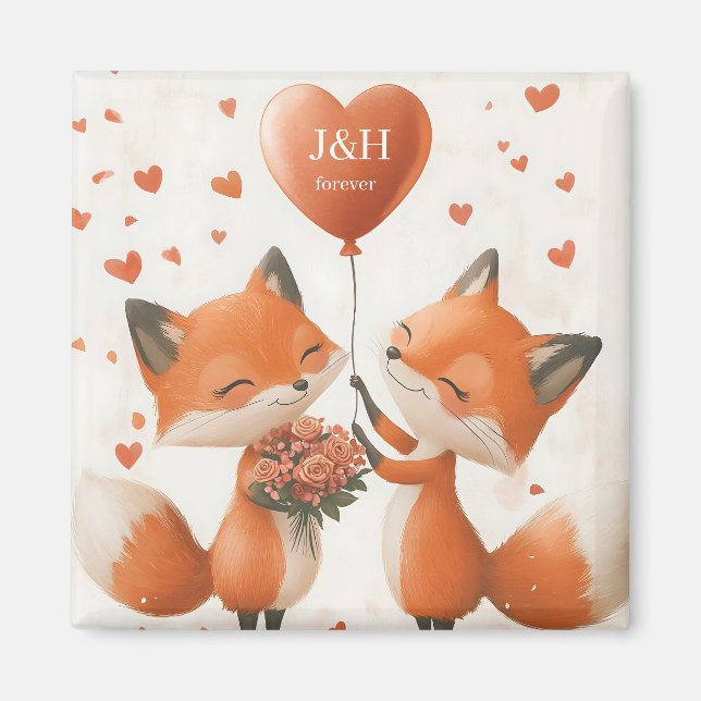 Fox Kärlek Design med Anpassade Initialer Magnet (Framsidan)
