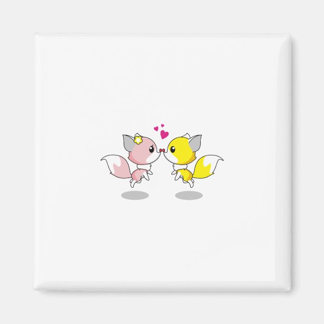 Fox Kärlek Kiss Animal Cute Tecknad Design Funny Magnet (Framsidan)