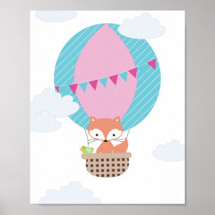Fox Luftballong Nursery Art Poster