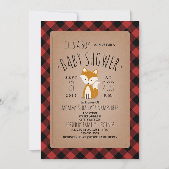 Fox Lumberjack Play Baby Shower-inbjudan Inbjudningar (Framsida)
