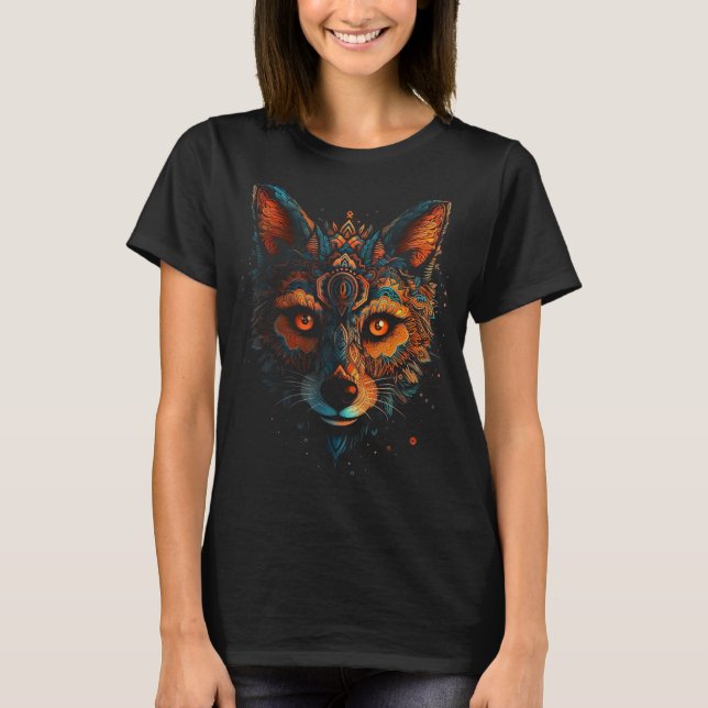 Fox Mandala Fantasy Animal Art - Artwork Fox T Shirt (Framsida)