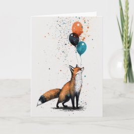 Fox med Balloon och Party Hat-gratulationskort Kort