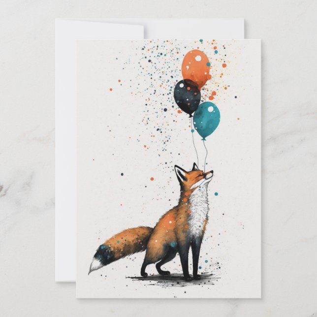 Fox med Balloon och Party-platta hälsningskort Tack Kort (Framsida)
