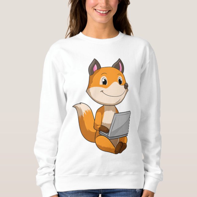 Fox med bärbar dator t shirt (Framsida)