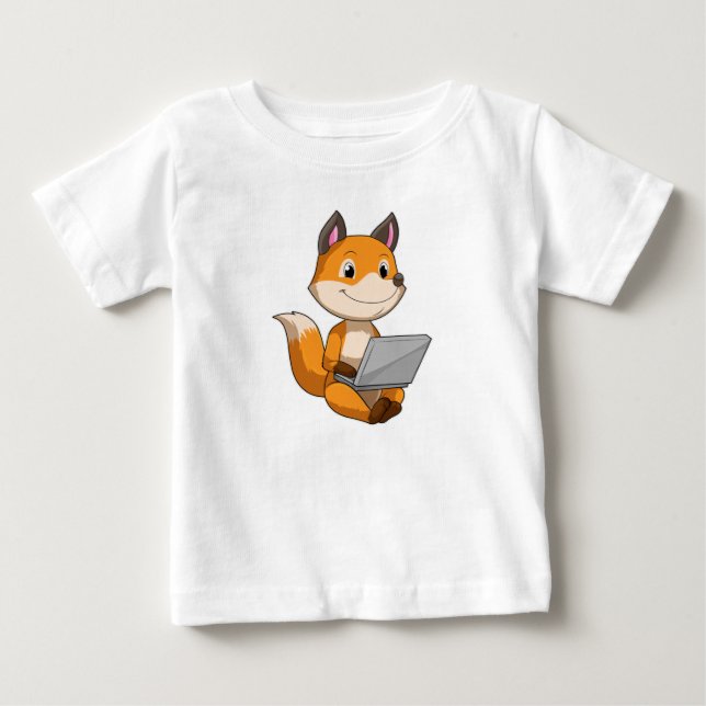 Fox med bärbar dator t shirt (Framsida)