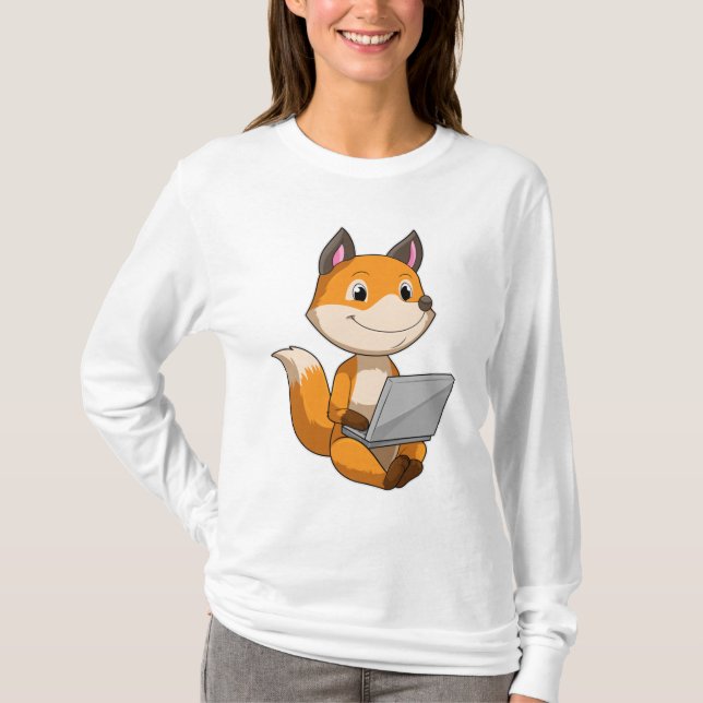 Fox med bärbar dator t shirt (Framsida)