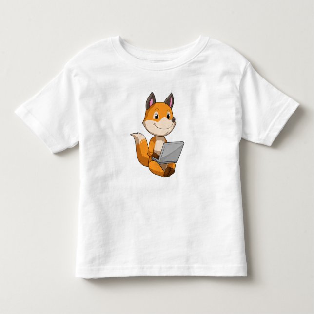 Fox med bärbar dator t shirt (Framsida)