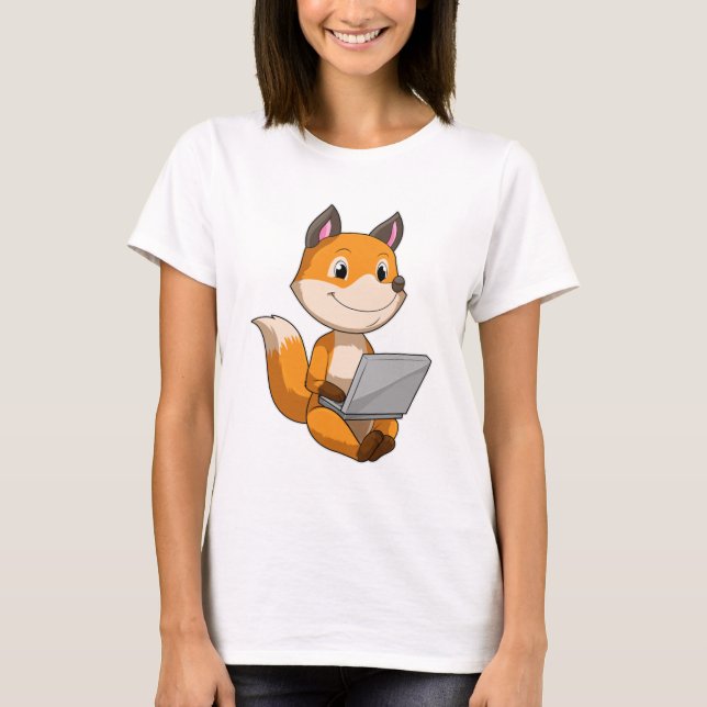 Fox med bärbar dator t shirt (Framsida)