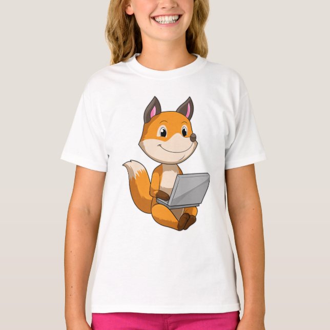 Fox med bärbar dator t shirt (Framsida)