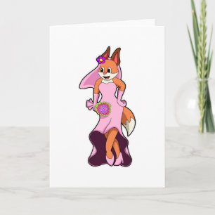 Fox med Bröllop-klänning och blomstringskål Kort