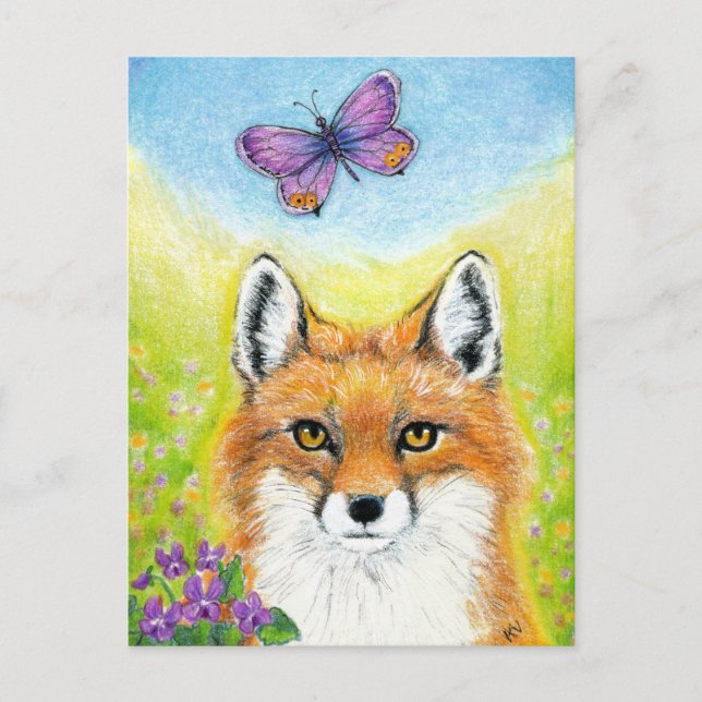 Fox med Butterfly-vykort Vykort (Framsida)