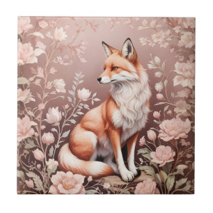 Fox med Dreamy Rosa Blommigt Kakelplatta