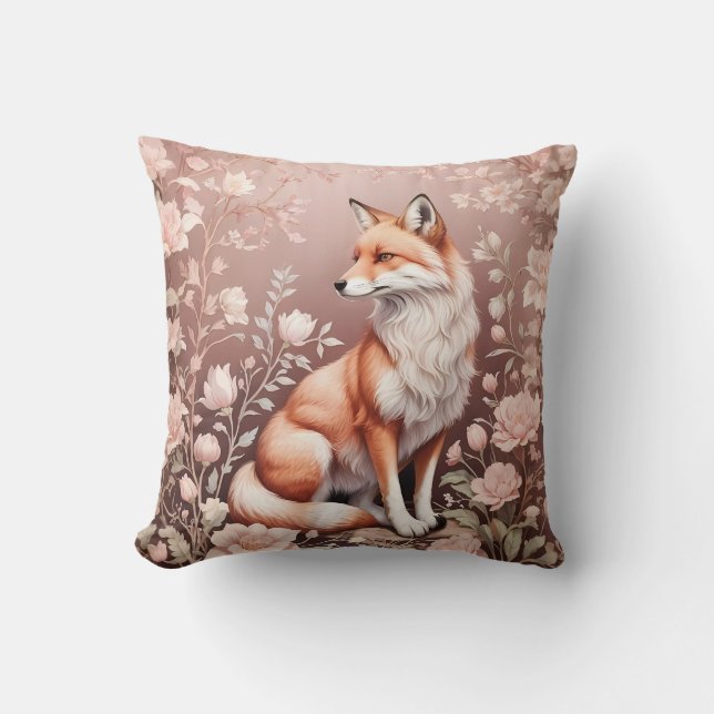 Fox med Dreamy Rosa Blommigt Kudde (Framsida)