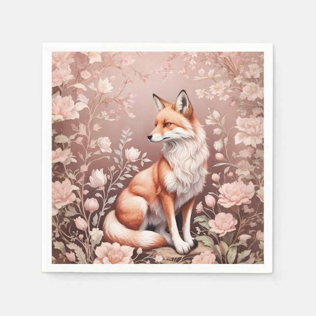 Fox med Dreamy Rosa Blommigt Pappersservett (Framsidan)