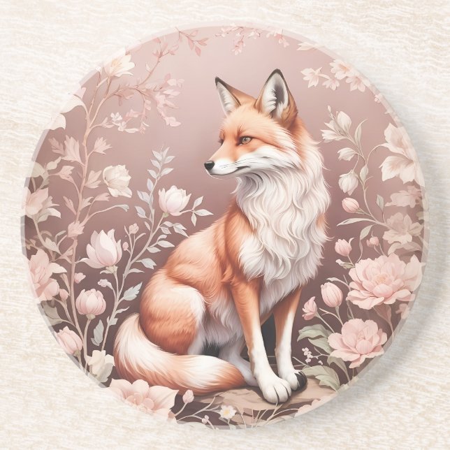 Fox med Dreamy Rosa Blommigt Underlägg (Framsidan)