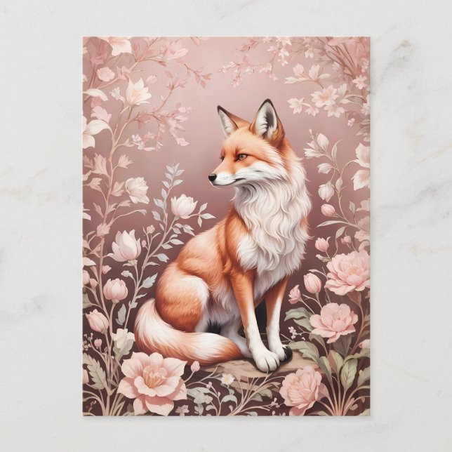 Fox med Dreamy Rosa Blommigt Vykort (Framsida)