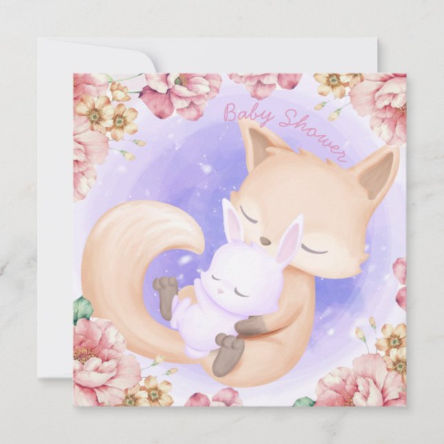 Fox med en bunny babyskabinbjudning julkort (Framsida)