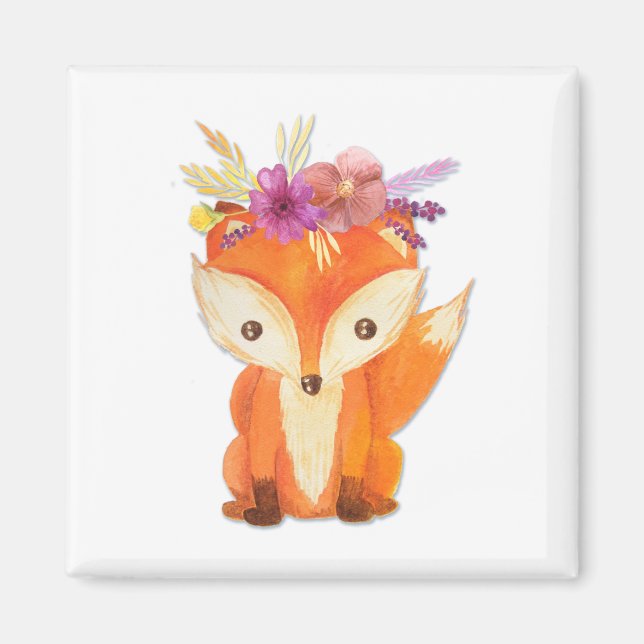 Fox med Flower Krona Magnet (Framsidan)