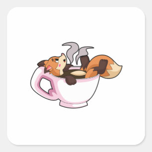 Fox med kaffe Kopp Fyrkantigt Klistermärke