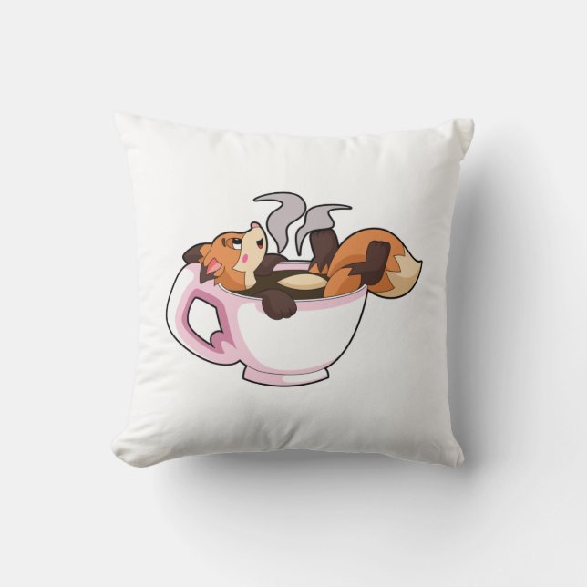 Fox med kaffe Kopp Kudde (Framsida)