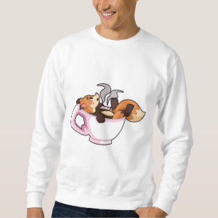 Fox med kaffe Kopp Lång Ärmad Tröja
