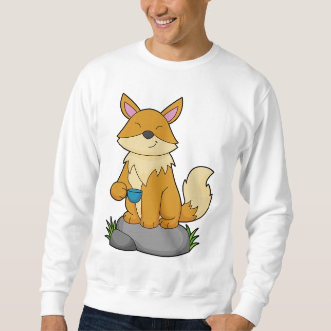 Fox med kaffe kopp lång ärmad tröja (Framsida)