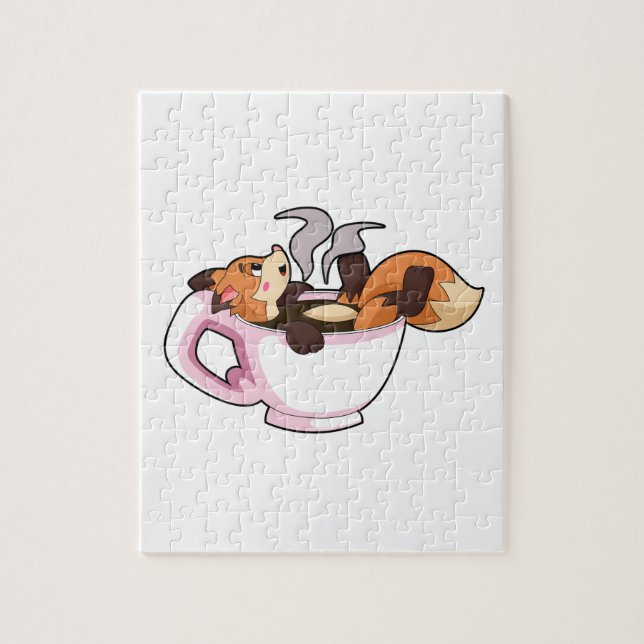 Fox med kaffe Kopp Pussel (Vertikal)