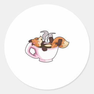 Fox med kaffe Kopp Runt Klistermärke
