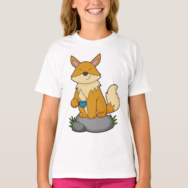 Fox med kaffe kopp t shirt (Framsida)