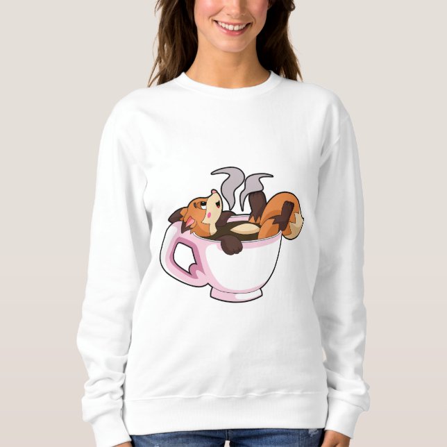 Fox med kaffe Kopp T Shirt (Framsida)