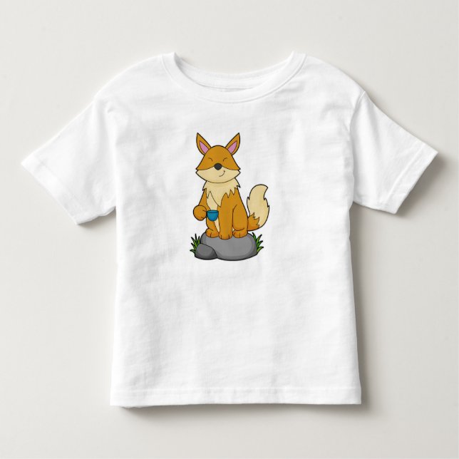 Fox med kaffe kopp t shirt (Framsida)