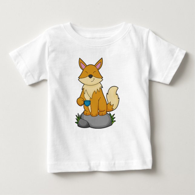 Fox med kaffe kopp t shirt (Framsida)