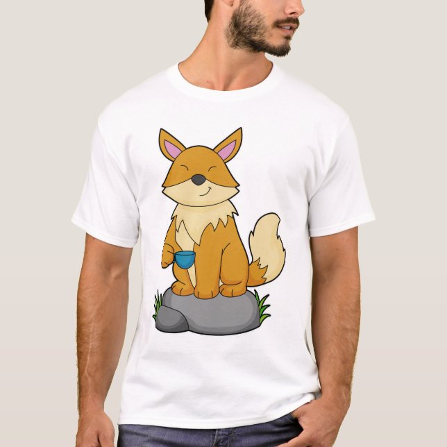 Fox med kaffe kopp t shirt (Framsida)