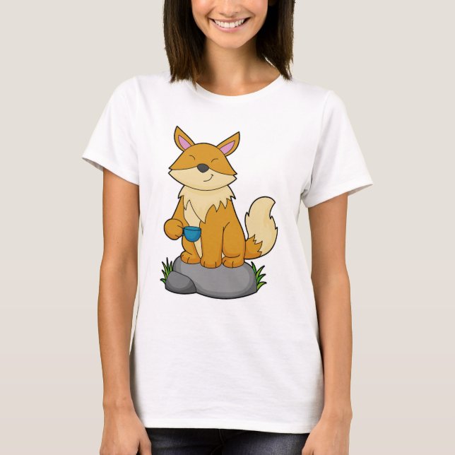 Fox med kaffe kopp t shirt (Framsida)
