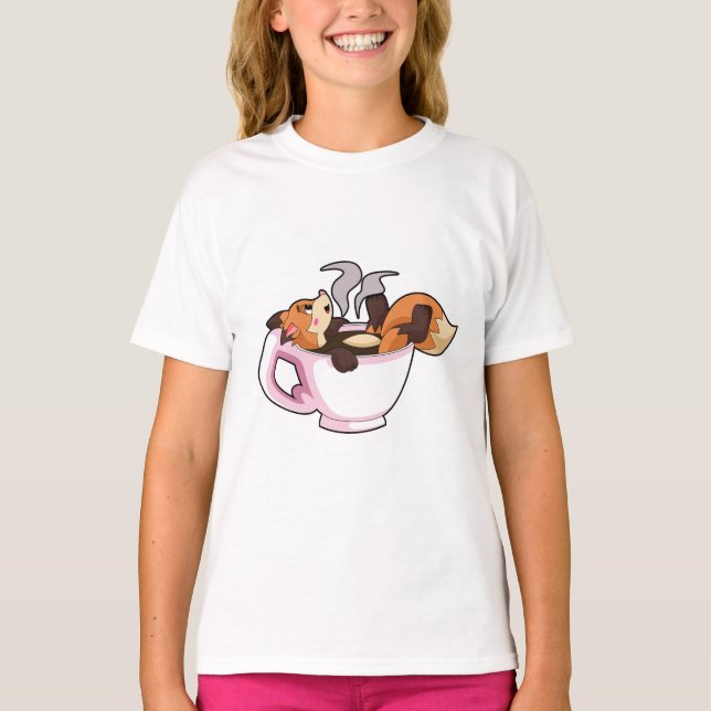 Fox med kaffe Kopp T Shirt (Framsida)