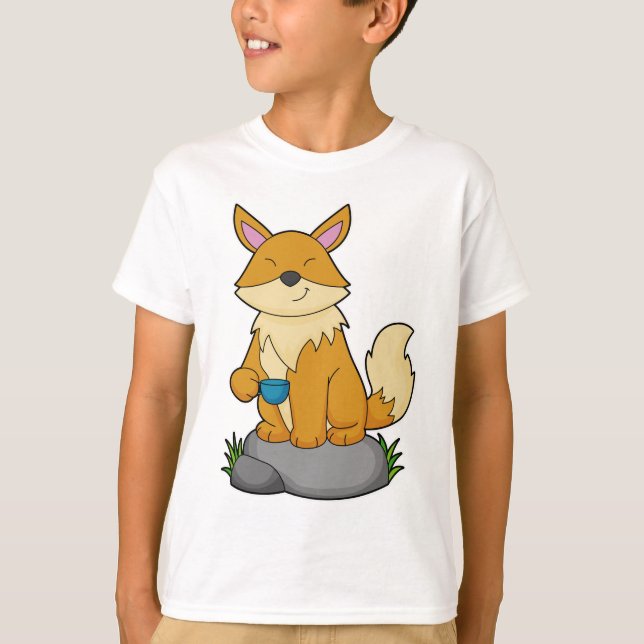 Fox med kaffe kopp t shirt (Framsida)