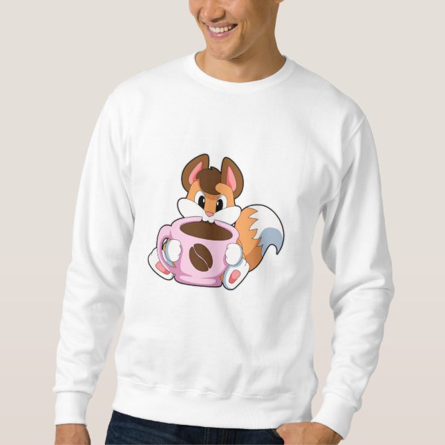 Fox med Kopp i kaffe Lång Ärmad Tröja (Framsida)