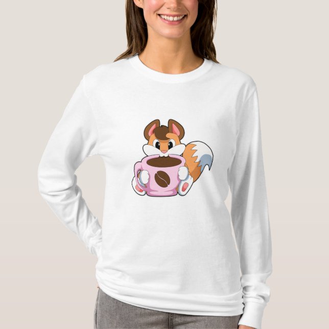 Fox med Kopp i kaffe T Shirt (Framsida)