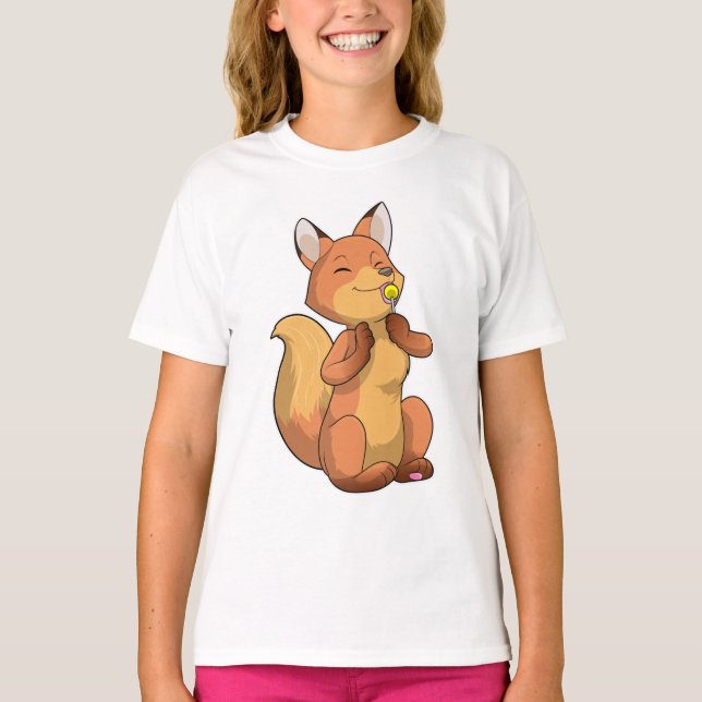 Fox med Lollipop T Shirt (Framsida)