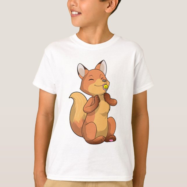 Fox med Lollipop T Shirt (Framsida)