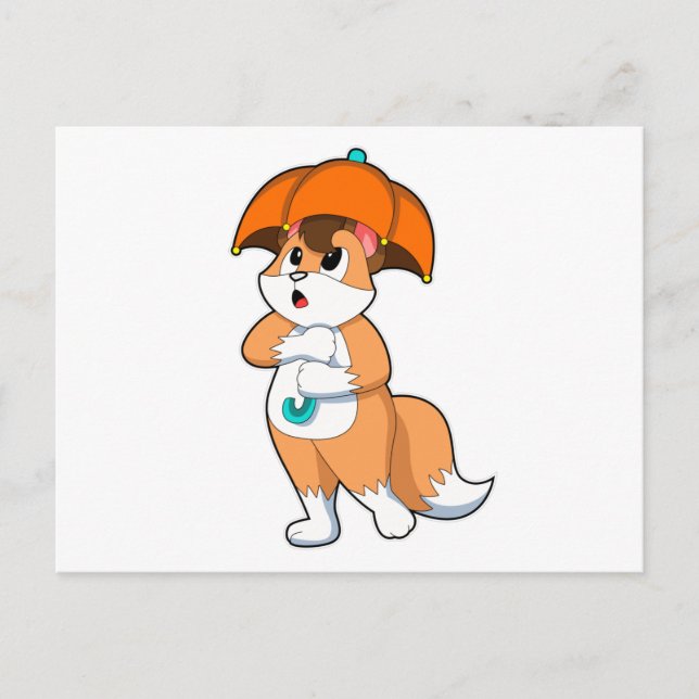 Fox med Parbrella Vykort (Framsida)