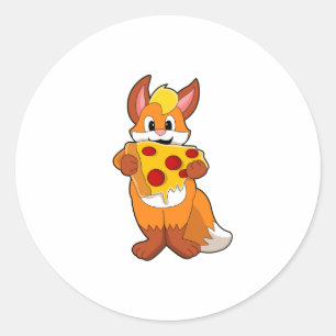 Fox med Pizza Runt Klistermärke
