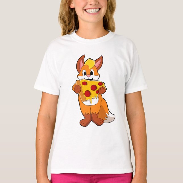 Fox med Pizza T Shirt (Framsida)