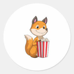 Fox med Popcorn Runt Klistermärke