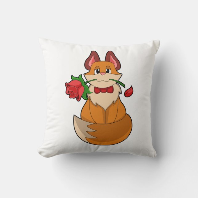 Fox med Ro Flower Kudde (Framsida)